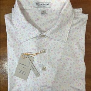 Peter Millar Crown Sport Utopia Burger Palm  Print Polo Shirt Mens size medium